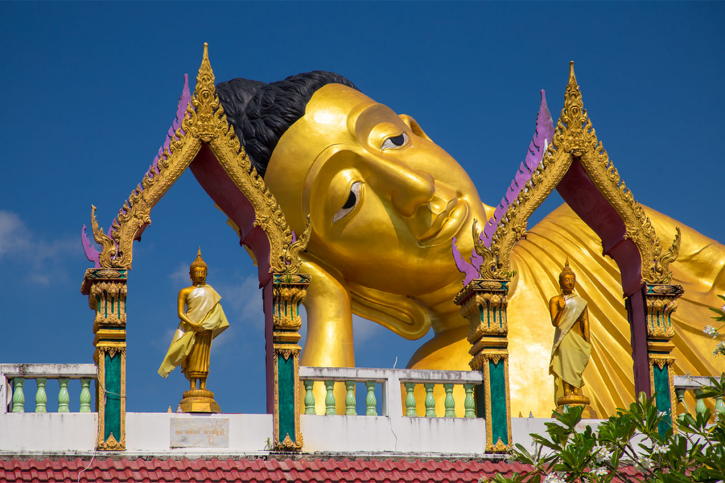 Wat Srisoonthorn in Phuket, featuring a massive reclining Buddha