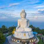 The iconic Big Buddha statue in Phuket, Thailand, standing 45 meters tall atop Nakkerd Hill, overlooking the island with breathtaking panoramic views.